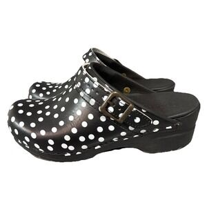 Sanita Sling Back Clog Size 37 EU 6 US Black White Polka Dots Comfort Danish